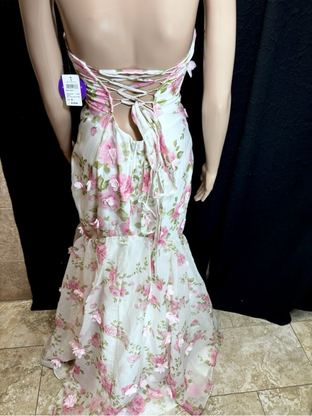 Floral Lace-Up Corset Maxi Dress 🌸 | 3D Roses / Open Back - Picture 7 of 7